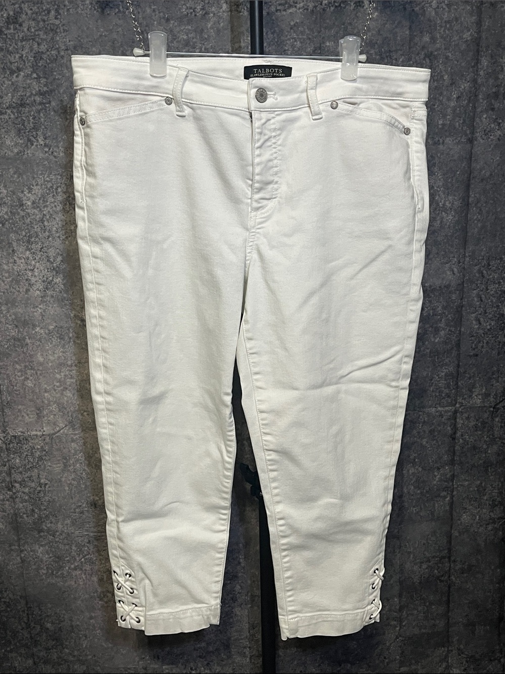 Talbots White Cropped Lace-Up Hem Jeans